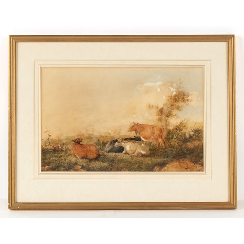 72 - Property of a lady - English school (19th century) - CATTLE IN PASTURE - watercolour, 10.45 by 16.25... 