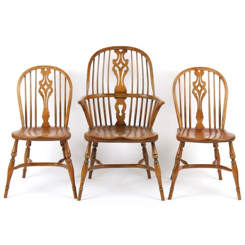 201 - Property of a lady - a set of six reproduction elm & ash Windsor chairs including one carver, with t... 