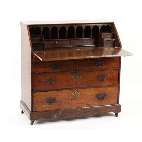 205 - Property of a gentleman - an 18th century oak fall-front bureau, the fitted interior with well, 37in... 