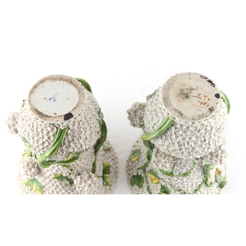 21 - Property of a lady - two Meissen schneeballen vases, late 19th century, each modelled with a finch a... 