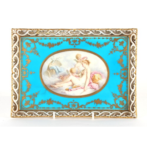 44 - Property of a deceased estate - a Mintons porcelain turquoise ground rectangular tray with centre ov... 