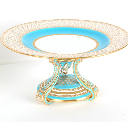 59 - Property of a lady - two matching pairs of Minton turquoise ground comports, circa 1870, each with p... 