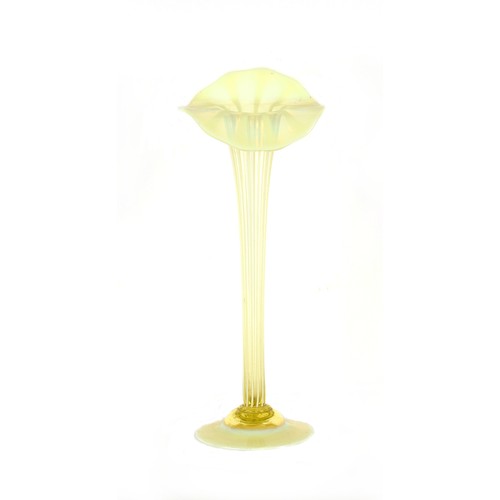 1 - Property of a lady - a large Victorian vaseline glass 'Jack-in-the-pulpit' vase, 20.2ins. (51.3cms.)... 