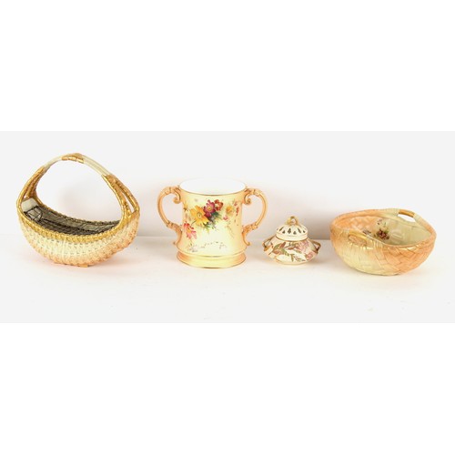 24 - Property of a deceased estate - a group of four Royal Worcester blush ivory and peach bloom items, l... 