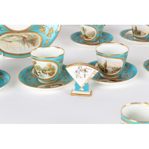 60 - Property of a lady - a Victorian Minton turquoise ground twenty-six piece tea & coffee set, each pai... 