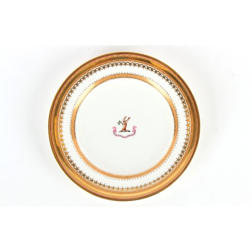 61 - Property of a lady - a set of nine late 19th century Minton crested dessert plates, 10.25ins. (26cms... 