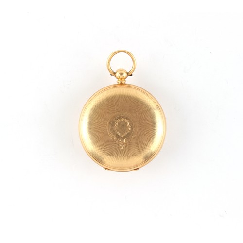 14 - Property of a deceased estate - an early Victorian 18ct gold open faced pocket watch, the fusee move... 