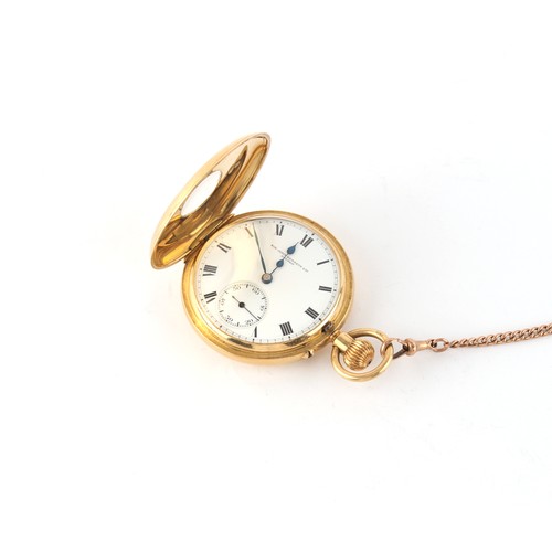 1 - Property of a gentleman - an 18ct gold half hunter pocket watch, keyless wind, the movement signed S... 