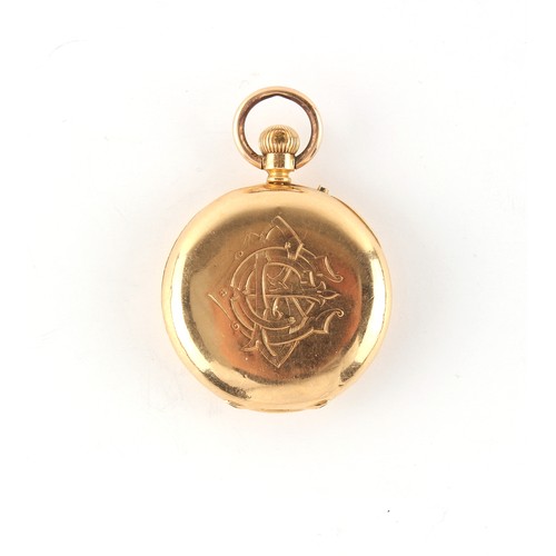 18 - Property of a deceased estate - a Victorian 18ct gold half hunter fob watch, the 18ct gold dust cove... 