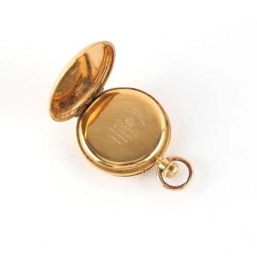 18 - Property of a deceased estate - a Victorian 18ct gold half hunter fob watch, the 18ct gold dust cove... 