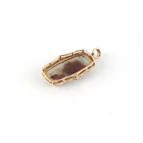 106 - Property of a lady - a 9ct yellow gold diamond set agate pendant, the estimated total diamond weight... 