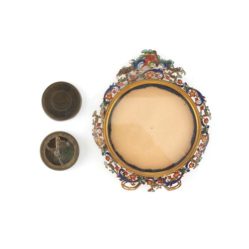 189 - Property of a deceased estate - a gilt metal & polychrome enamel decorated circular photograph frame... 