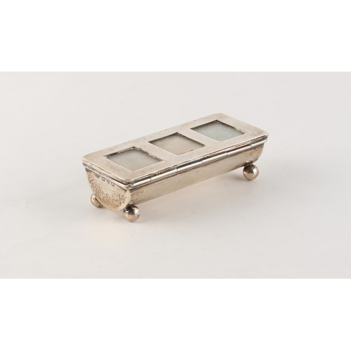 207 - Property of a lady - a late Victorian silver three division postage stamp box, with sprung lid, Levi... 