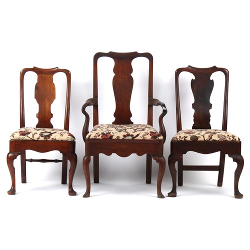 361 - Property of a lady - a loosely matched set seven early 18th century walnut dining chairs including o... 