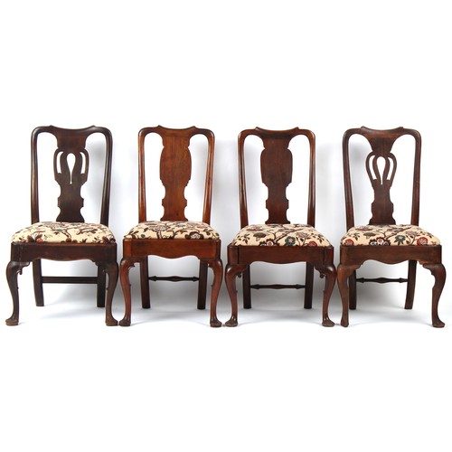 361 - Property of a lady - a loosely matched set seven early 18th century walnut dining chairs including o... 