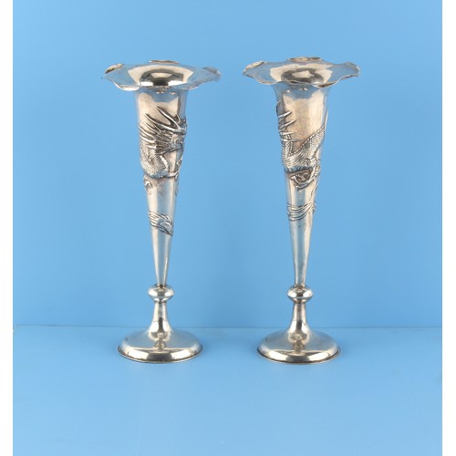 262 - Property of a gentleman - a pair of late 19th / early 20th century Chinese silver spill vases, each ... 