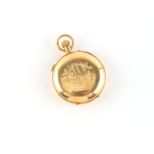 17 - Property of a gentleman - an early 20th century 18ct gold chronograph pocket watch, with Swiss keyle... 