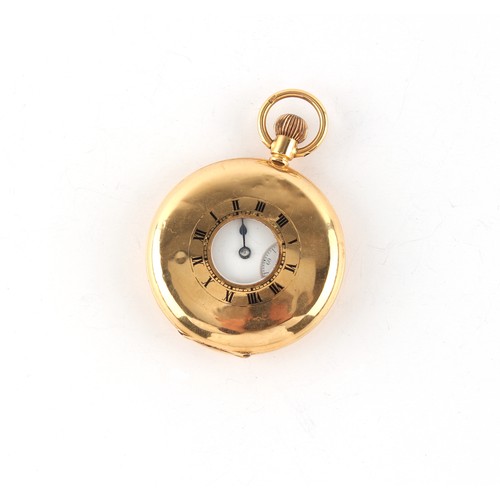 15 - Property of a gentleman - an early 20th century 18ct gold half hunter pocket watch, with keyless win... 