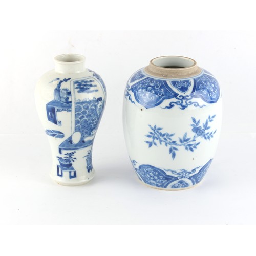 257 - Property of a gentleman - two late 19th century Chinese blue & white porcelain vases, the baluster v... 