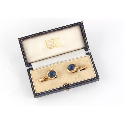 101 - Property of a deceased estate - a pair of 14ct yellow gold faux bamboo & lapis lazuli cufflinks, app... 