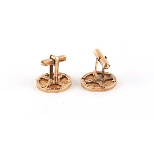 61 - Property of a deceased estate - a pair of 9ct yellow gold cufflinks, each with a half sovereign gold... 