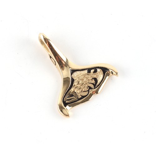 68 - Property of a deceased estate - a modern 14ct yellow gold whale & fish pendant, signed Levin, 36mm l... 