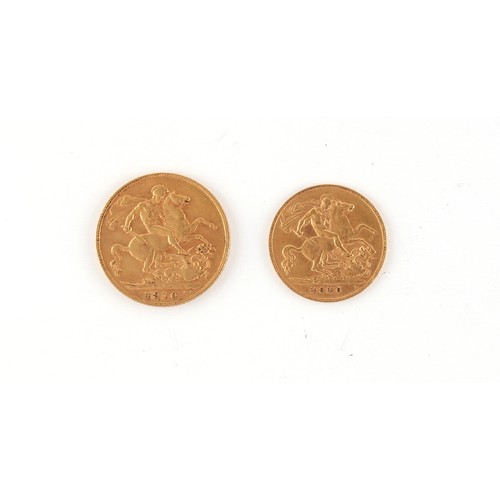 182 - Property of a deceased estate - gold coins - a 1910 Edward VII gold full sovereign and an Edward VII... 