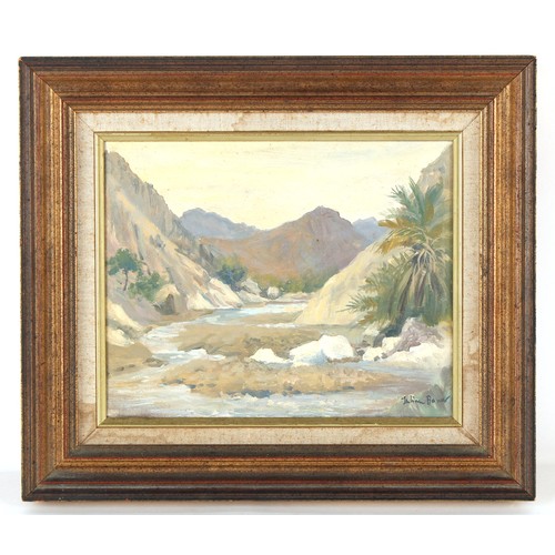 347 - Property of a lady - Julian Barrow (1939-2013) - MIDDLE EASTERN MOUNTAIN SCENE - oil on canvas, 8 by... 