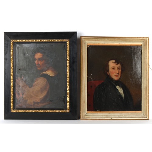 364 - Property of a deceased estate - five late Victorian portrait oils on canvas, three framed, the large... 