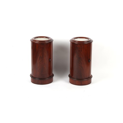 381 - Property of a gentleman - a pair of Victorian mahogany cylinder pot cupboards, each with inset white... 