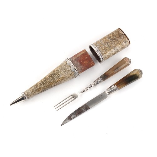 198 - Property of a lady - a late 17th / early 18th century travelling knife & fork set with agate handles... 