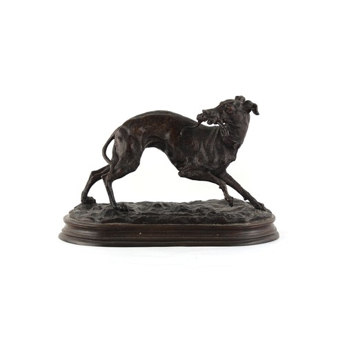 268 - Property of a gentleman - a patinated bronze model of a Whippet, after Pierre Jules Mene, 12.4ins. (... 