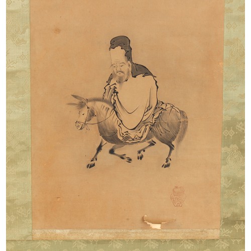 261 - Property of a lady - a late 19th century scroll painting on paper depicting a man with stick, signed... 