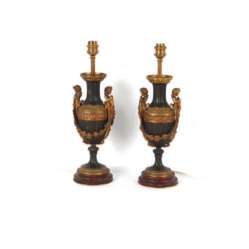 286 - Property of a gentleman - a pair of late 19th century French patinated bronze & ormolu table lamps, ... 