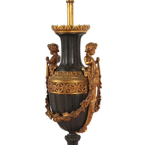 286 - Property of a gentleman - a pair of late 19th century French patinated bronze & ormolu table lamps, ... 