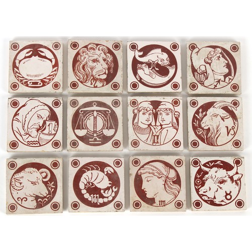 250 - Property of a deceased estate - a complete set of twelve zodiac tiles, late 19th / early 20th centur... 