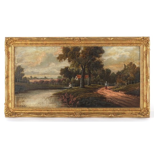 239 - Property of a deceased estate - Etty Horton (fl.1884-1918) - RIVER LANDSCAPE WITH ANGLER AND COTTAGE... 