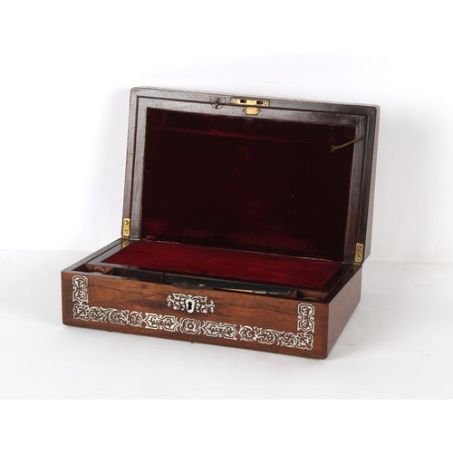 283 - Property of a lady - a Victorian rosewood & mother-of-pearl inlaid writing slope, with fitted interi... 