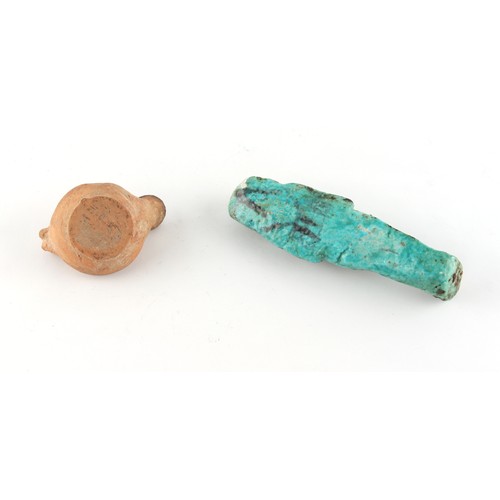 279 - Property of a deceased estate - antiquities - an Ancient Egyptian faience shabti, losses to glaze, 4... 