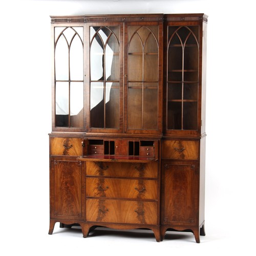 333 - Property of a lady - a small good quality reproduction mahogany breakfront secretaire bookcase, 55.1... 