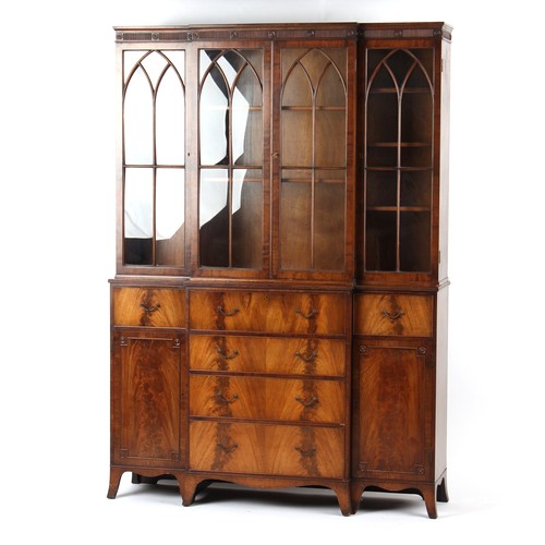 333 - Property of a lady - a small good quality reproduction mahogany breakfront secretaire bookcase, 55.1... 