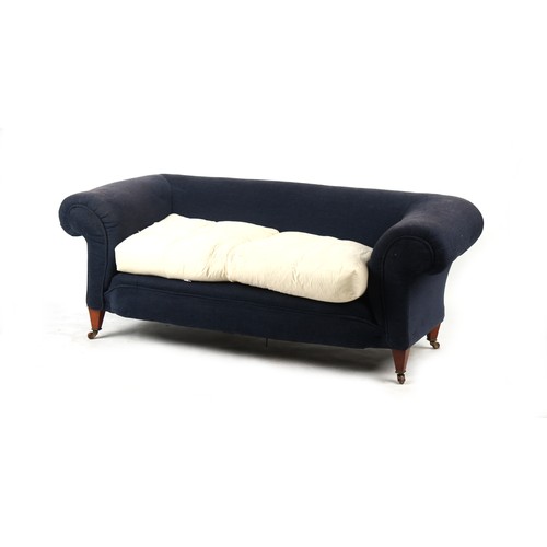 336 - Property of a lady - a late 19th / early 20th century chesterfield sofa with blue upholstery, on squ... 