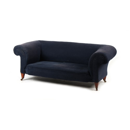 336 - Property of a lady - a late 19th / early 20th century chesterfield sofa with blue upholstery, on squ... 