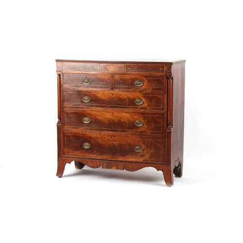 338 - Property of a lady - a George III mahogany & inlaid chest of drawers, with two secret drawers above ... 