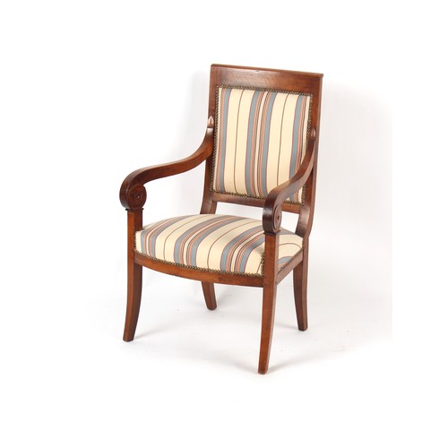 350 - Property of a gentleman - a mid 19th century French Louis Philippe fruitwood fauteuil, with scroll a... 