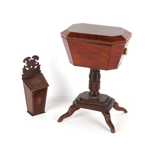 357 - Property of a deceased estate - an early 19th century mahogany work table with marquetry Greek key b... 