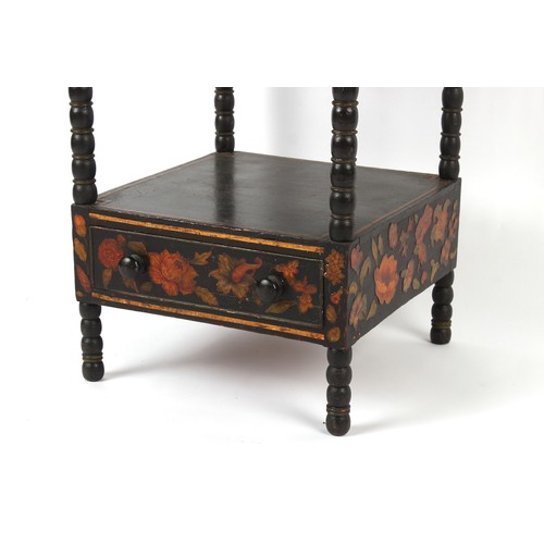 359 - Property of a lady - an early 19th century Regency period black & gilt painted four tier whatnot, wi... 