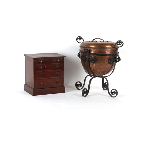 303 - Property of a deceased estate - a copper & wrought iron coal bin, 19.5ins. (49.5cms.) high; together... 