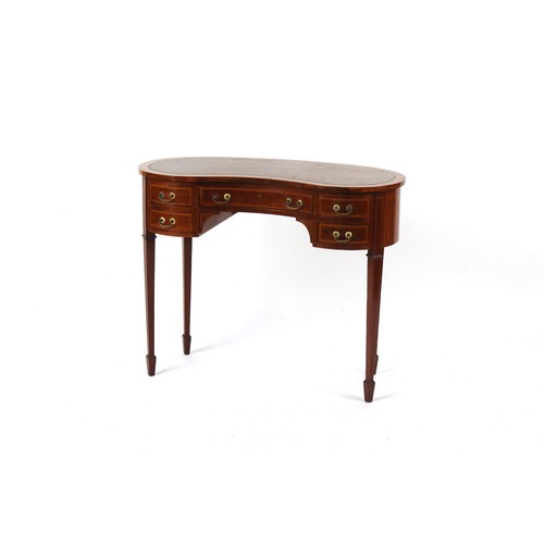 368 - Property of a deceased estate - an Edwardian mahogany & satinwood banded kidney shaped writing table... 