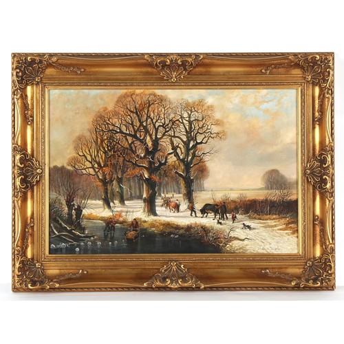 298 - Property of a deceased estate - Richard Temple (modern) - RURAL WINTER SCENE - oil on panel, 20 by 3... 